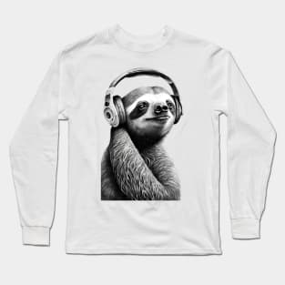 Sloth Painting Wearing Headphones Long Sleeve T-Shirt